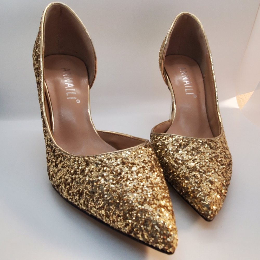 ANNAILI GOLD SPARKLING POINTED HEEL